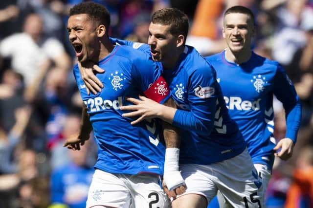 Tavernier is mobbed after scoring an early opener. Picture: SNS Group
