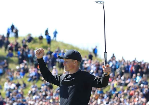 Marcus Kinhult  celebrates after winning the British Masters at Hillside.