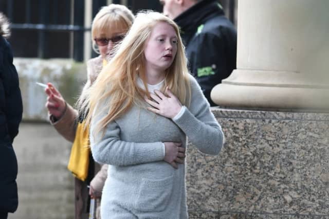 Georgina Lochrane leaves court. Pic: John Devlin