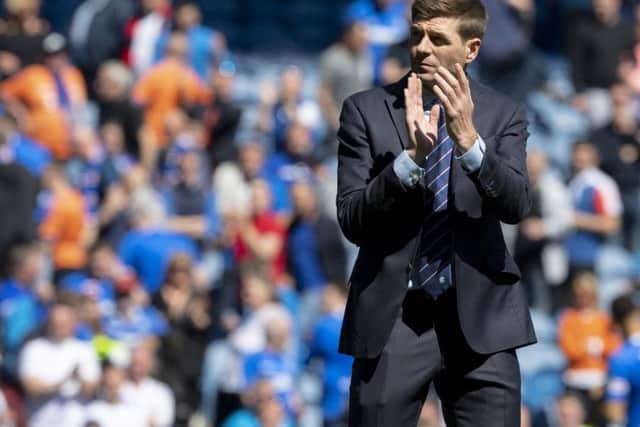Steven Gerrard applauds the fans at full- time  after Rangers' 2-0 win over Celtic at Ibrox.