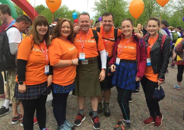 Pictured L-R from the Amazon team in Gourock doing the Kiltwalk for Calum's Cabin, are Laura Flynn, Gillian Maxwell, Paul Meahan, Jamie Walker, Jennifer Burns, Ailsa Stephen.