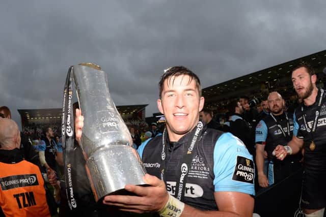 DTH van der Merwe lifts the Pro12 trophy after Glasglow's win over Munster in the final in 2015. Picture: Gary Hutchison/SNS/SRU