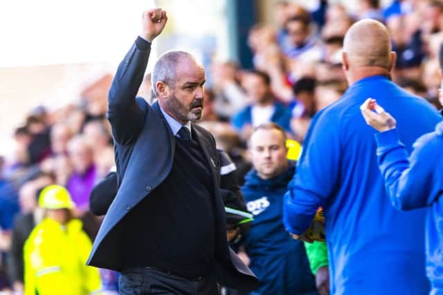 Steve Clarke celebrates after Kilmarnock's 1-0 win over Hibs at Rugby Park.