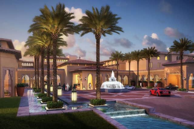 Courtyard palms and fountains at Abu Dhabi's Rixos Saadiyat Island. Picture: Contributed