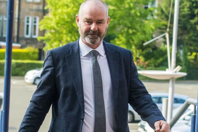 Steve Clarke arrives at Hampden for his disciplinary hearing. Picture: SNS Group