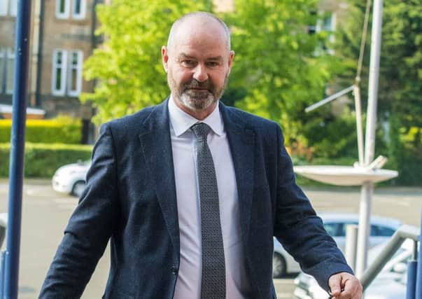 Steve Clarke arrives at Hampden for his disciplinary hearing. Picture: SNS Group