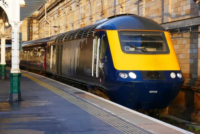 A High Speed Train at Edinburghs Waverley station in ScotRail colours, having just arrived from the south.