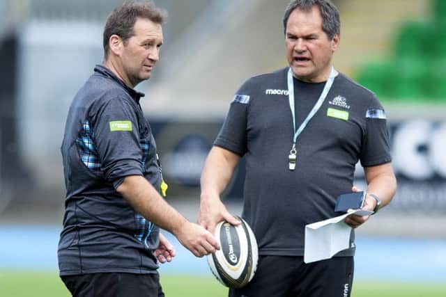 Glasgow Warriors head coach Dave Rennie (right) with assistant Kenny Murray. Picture: SNS