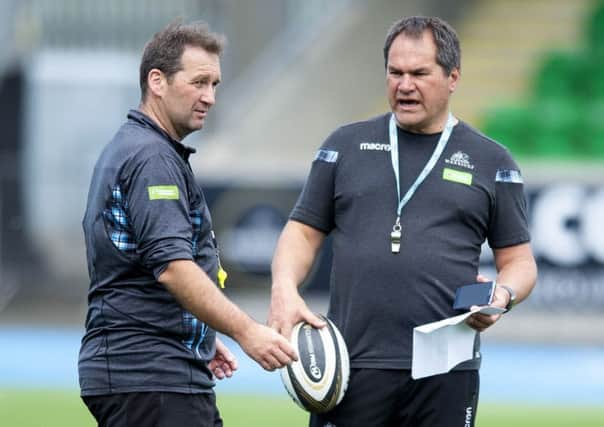 Glasgow Warriors head coach Dave Rennie (right) with assistant Kenny Murray. Picture: SNS