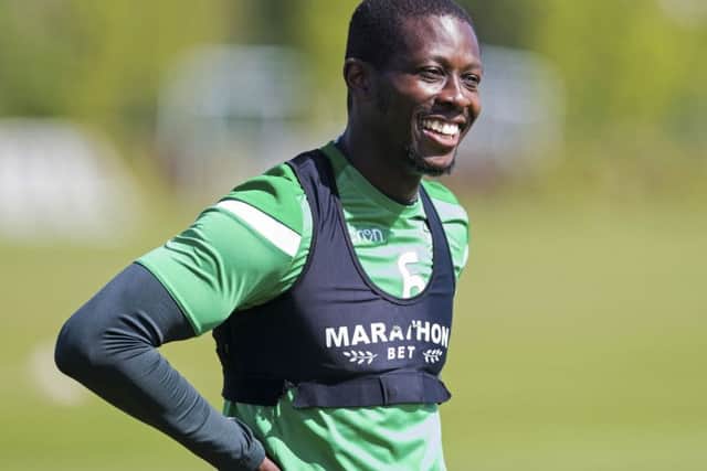 Marvin Bartley has a laugh at his final training session as a Hibs player. Picture: SNS Group