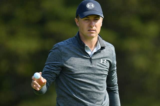 Jordan Spieth reacts to his putt on the 13th green during the second round of the US PGA Championship at Bethpage. Picture: Stuart Franklin/Getty