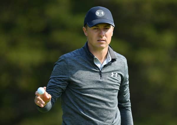 Jordan Spieth reacts to his putt on the 13th green during the second round of the US PGA Championship at Bethpage. Picture: Stuart Franklin/Getty