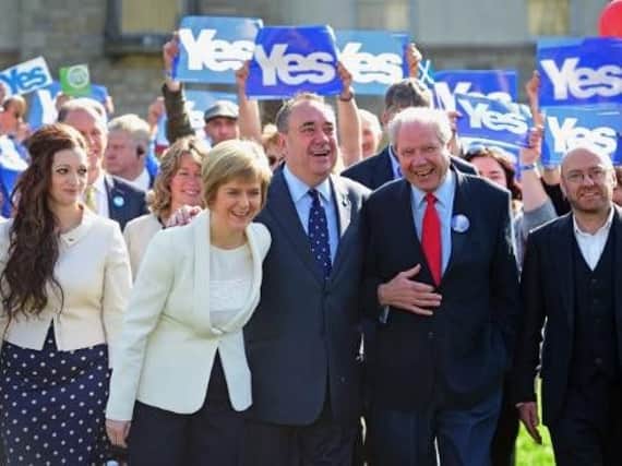 Former SNP deputy leader Jim Sillars campaigning with Nicola Sturgeon