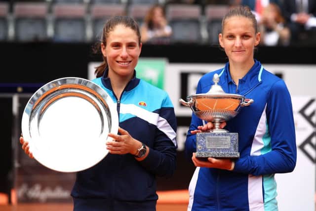 Johanna Konta, left, and tournament winner Karolina Pliskova. Pictuer: Clive Brunskill/Getty
