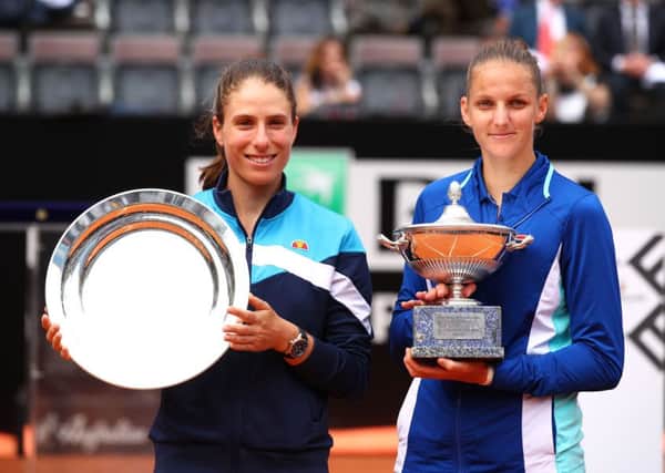Johanna Konta, left, and tournament winner Karolina Pliskova. Pictuer: Clive Brunskill/Getty