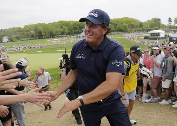 Phil Mickelson mingles with his adoring public after completing his final round at the US PGA at Bethpage Black in Farmingdale, New York. Picture: AP