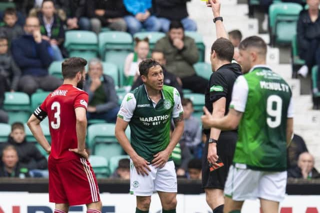 An erratic display from the referee at Easter Road, inlcuding the award of a penalty to Aberdeen which wasn't.