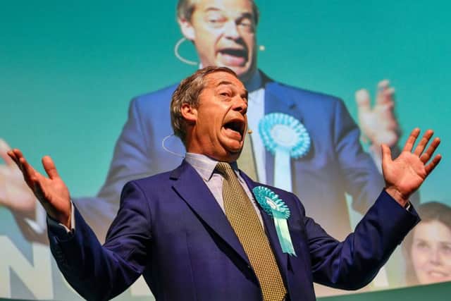 Nigel Farage attends a rally with the Brexit Party's European election candidates at the Corn Exchange in Edinburgh. Picture: Jeff J Mitchell/Getty Images