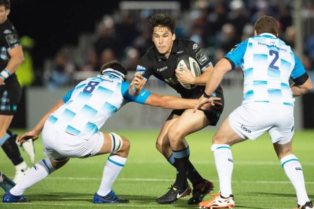 Sam Johnson in action for Glasgow Warriors as the Scotstoun side do battle with Leinster in a PRO14 clash