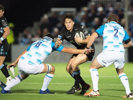 Sam Johnson in action for Glasgow Warriors as the Scotstoun side do battle with Leinster in a PRO14 clash
