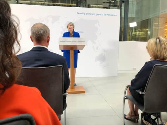 Prime Minister Theresa May sets out her final Brexit offer in a speech at the offices of PwC in London