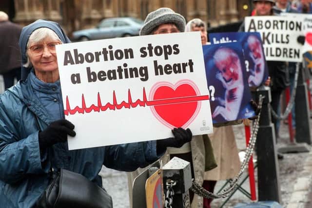 Protesters from the Society for the Protection of the Unborn Children protest outside Westminter. Picture: PA