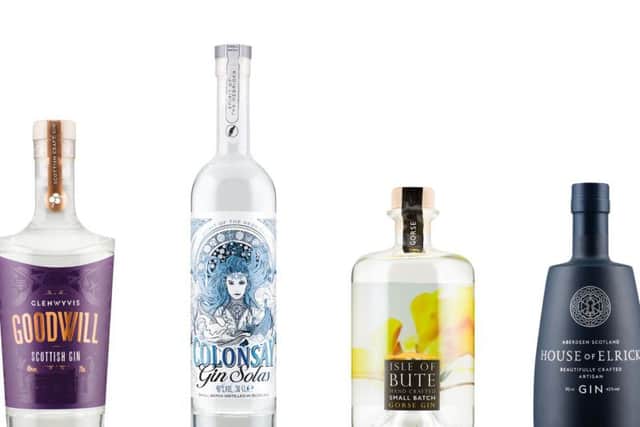 Lidl's Scottish Gin Festival will include the four pictured spirits plus a G&T can from LoneWolf as debutantes. Picture: Contributed
