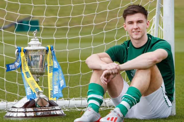 Celtic's Kieran Tierney with the Scottish Cup. Picture: