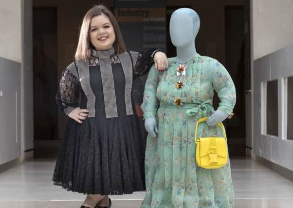 Academic and writer Sinead Burke, from Dublin, models a dress by designer Christopher Kane. Picture: Jane Barlow/PA Wire