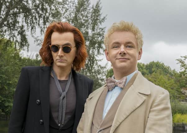 David Tennant as Crowley, Michael Sheen as Aziraphale. Picture: PA Photo/Amazon/BBC/Chris Raphael