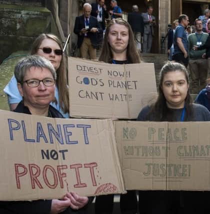 General Assembly of the Church of Scotland: Youth representatives and their supporters held a silent protest against the rejection of a call for the church Investors Trust to divest from oil and gas companies by the end of 2020
