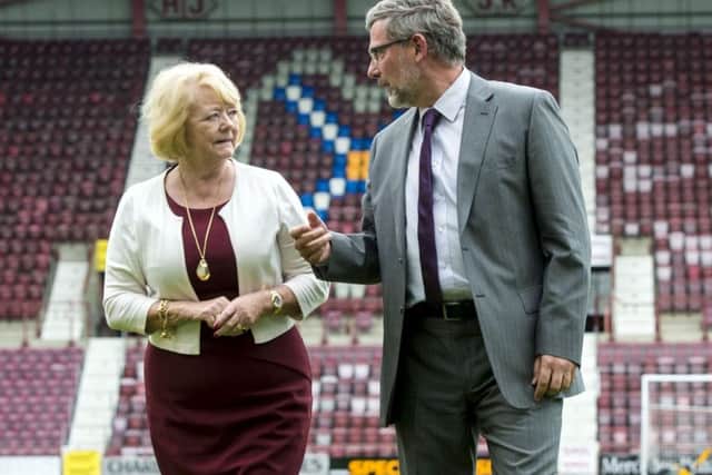 Craig Levein with Hearts owner Ann Budge. Picture: SNS