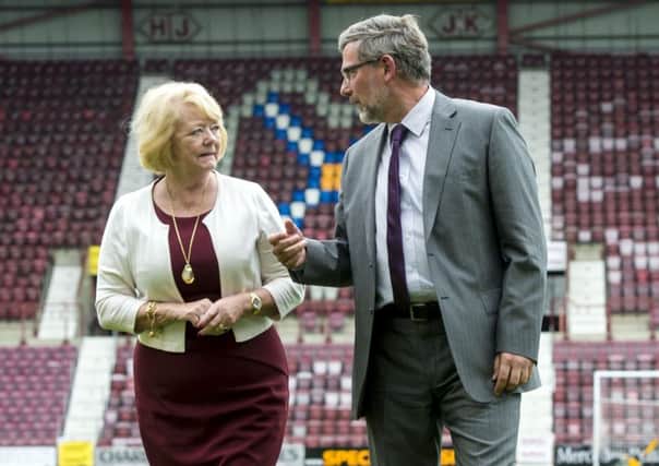 Craig Levein with Hearts owner Ann Budge. Picture: SNS