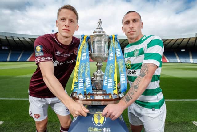 Cup final captains, Christophe Berra of Hearts and Scott Brown of Celtic. Picture: Steve Welsh