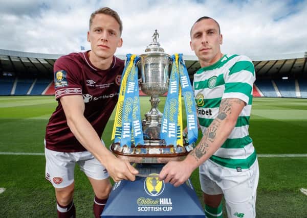 Cup final captains, Christophe Berra of Hearts and Scott Brown of Celtic. Picture: Steve Welsh