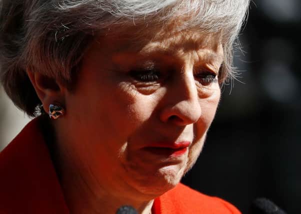 A tearful Theresa May announces her resignation outside 10 Downing Street. Picture: Tolga Akmen/Getty