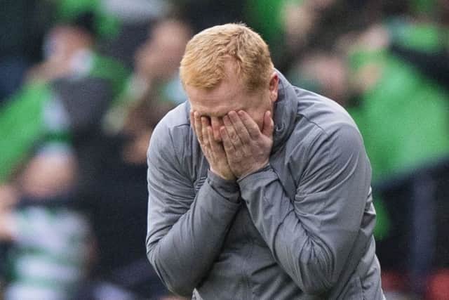 Celtic manager Neil Lennon is overcome with emotion on the full time whistle. Pic: SNS/Alan Harvey