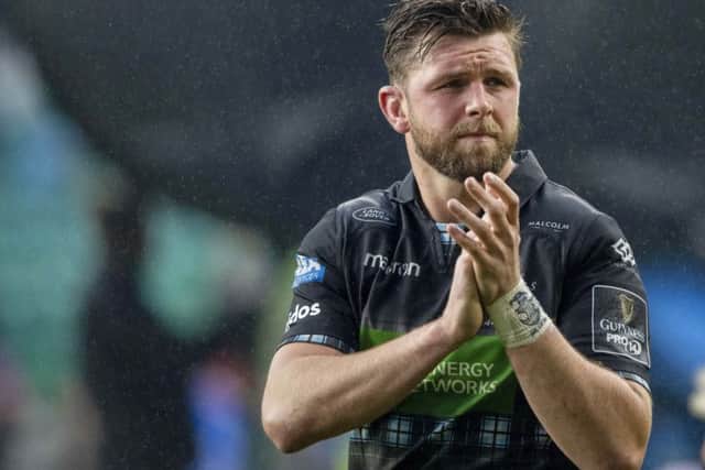 Glasgow Warriors' Ryan Wilson applauds the fans at full-time. Picture: SNS
