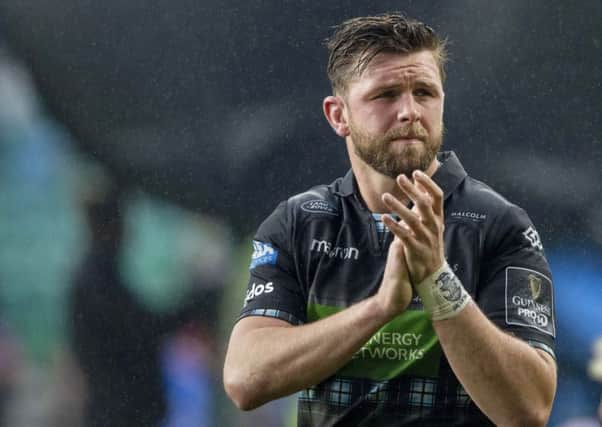Glasgow Warriors' Ryan Wilson applauds the fans at full-time. Picture: SNS