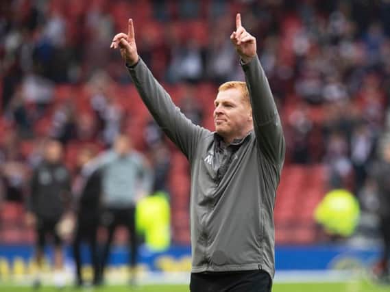 Neil Lennon celebrates at the end of the Scottish Cup final