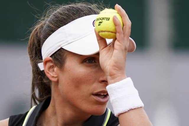 Britain's Johanna Konta prepares to serve to Germany's Antonia Lottner. Picture: Kenzo Tribouillard/AFP/Getty