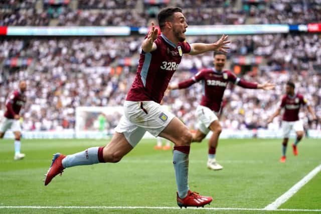 Aston Villa's John McGinn celebrates scoring his side's second goal of the Championship Play-off final aagainst Derby County. Picture: Scott Wilson/PA Wire