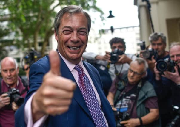 Brexit Party leader Nigel Farage celebrates after his party received the most votes in the UK's European Parliament elections (Picture: Peter Summers/Getty Images)