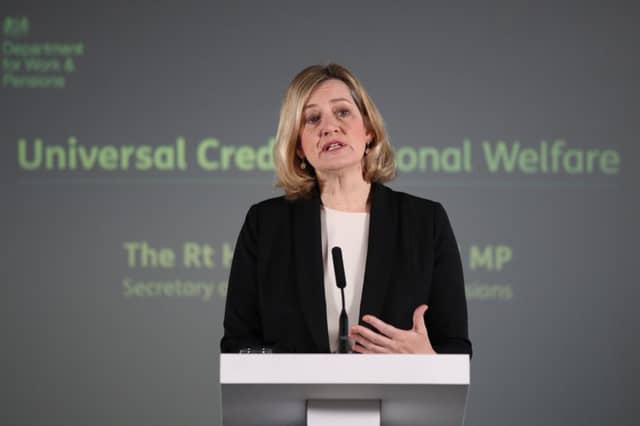 Work and Pensions secretary Amber Rudd giving a speech in Janaury when she announced that controversial plans to retrospectively extend the two-child benefit cap to new Universal Credit claimants would be scrapped