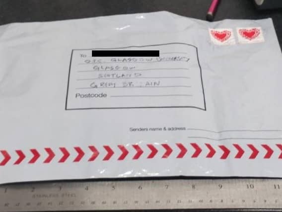 A package containing the improvised explosive device sent to Glasgow University