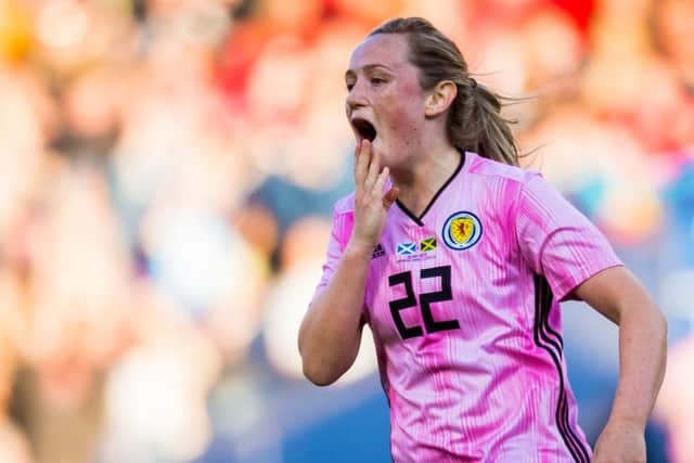 Eric Cuthbert is left stunned as her 30-yard strike finds the net in Scotland's win over Jamaica at Hampden.
