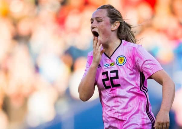 Eric Cuthbert is left stunned as her 30-yard strike finds the net in Scotland's win over Jamaica at Hampden.