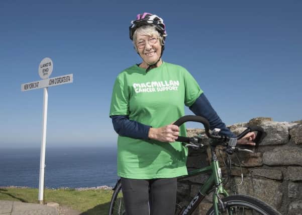 Mavis Paterson, an 81-year-old from Wigtownshire, sets off to pedal from Lands End to John O'Groats in memory of her three children who died within four years of each other. The grandmother will become the oldest woman to cycle the length of Britain when she completes the 960-mile route next month. Picture: Exposure Photo Agency/PA Wire