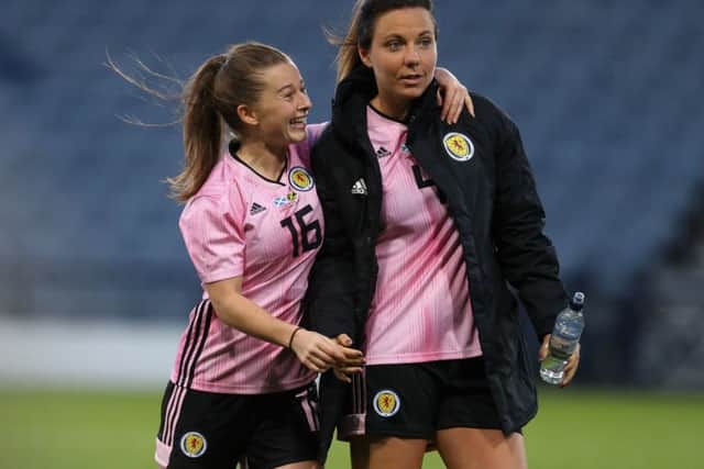 Scotland's Christie Murray and Rachel Corsie. Picture: Andrew Milligan/PA Wire