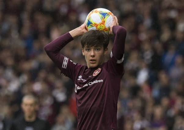 Aaron Hickey in action for Hearts. Picture: SNS